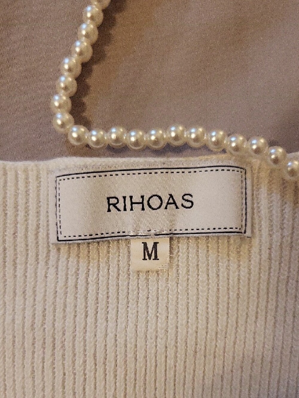 RIHOAS Cream Beaded-Strap Knit Crop Top - Picture 2 of 8